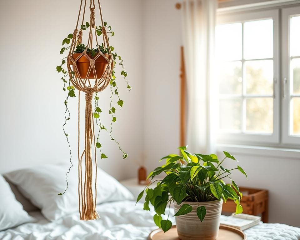 decoratieve elementen en planten in een slaapkamer